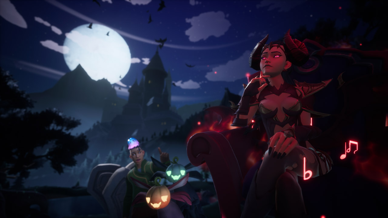 Offizielles Spiritfest-Motiv mit Kürbissen und Halloween-Kostümen.